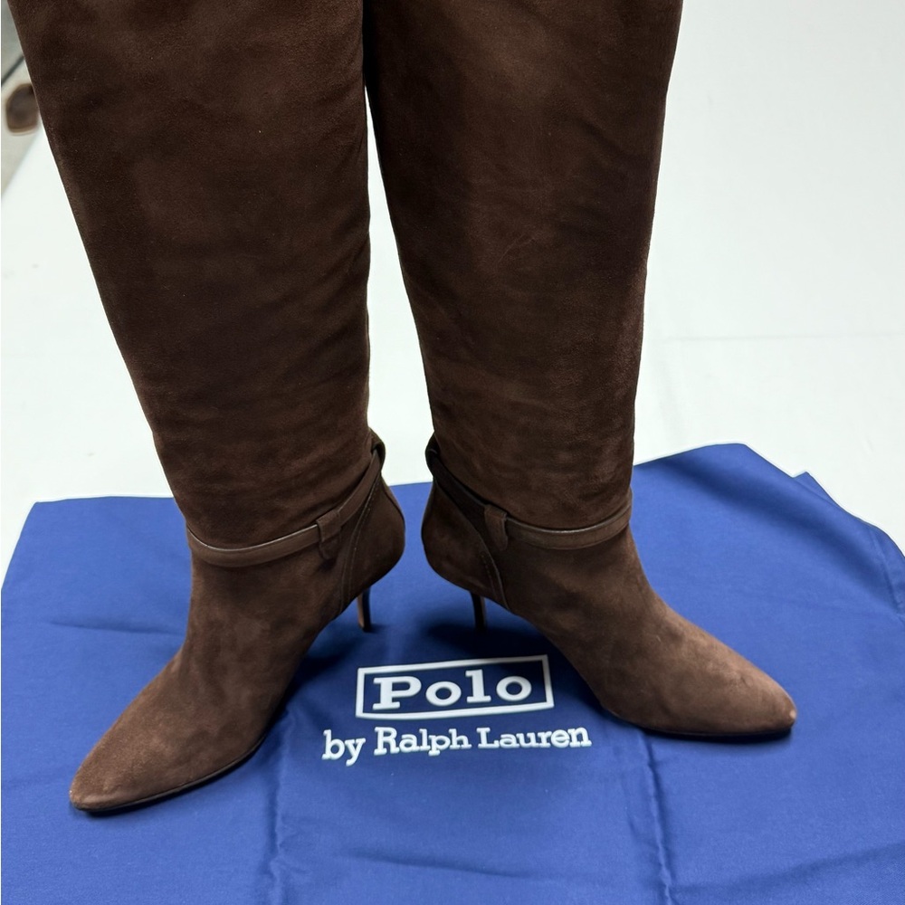 Polo Ralph Lauren’s Blue Label Brown Suede Knee Length Boots Made In Portugal